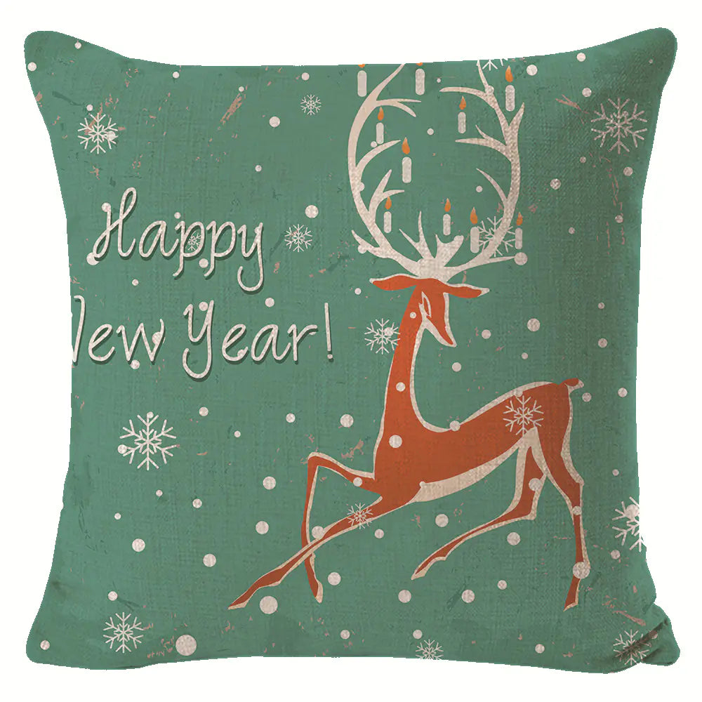 Christmas Elk Linen Pillow Cover | Festive Home Decor