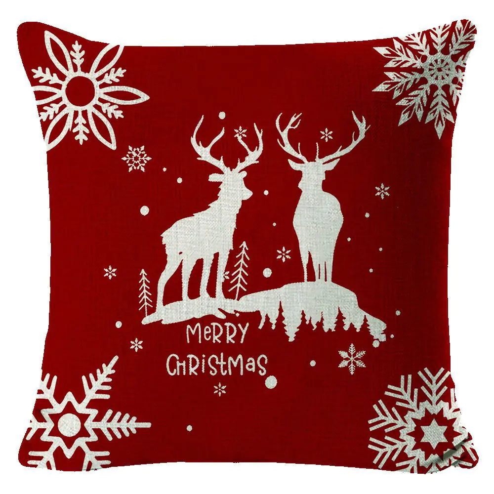 Christmas Elk Linen Pillow Cover | Festive Home Decor