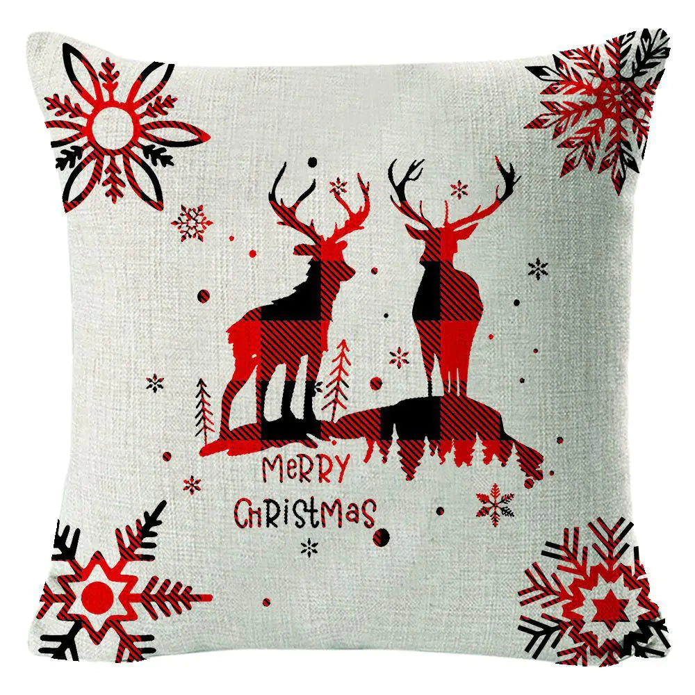 Christmas Elk Linen Pillow Cover | Festive Home Decor