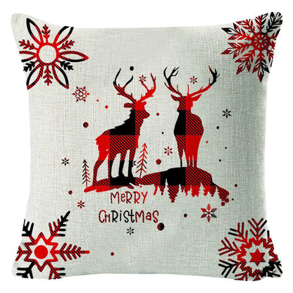 Christmas Elk Linen Pillow Cover | Festive Home Decor