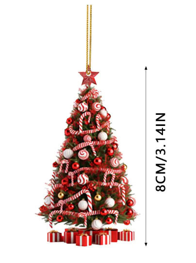 Christmas tree pendant ornament featuring a festive design with candy canes and decorations, measuring 8cm.