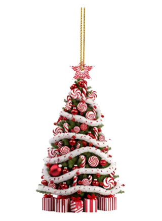 Charming Christmas tree pendant ornament with candy decorations, perfect for holiday décor and gift wrapping.