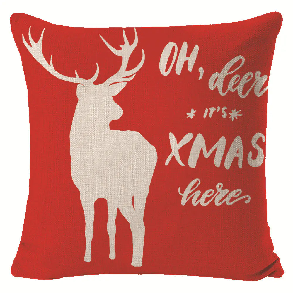 Christmas Elk Linen Pillow Cover | Festive Home Decor