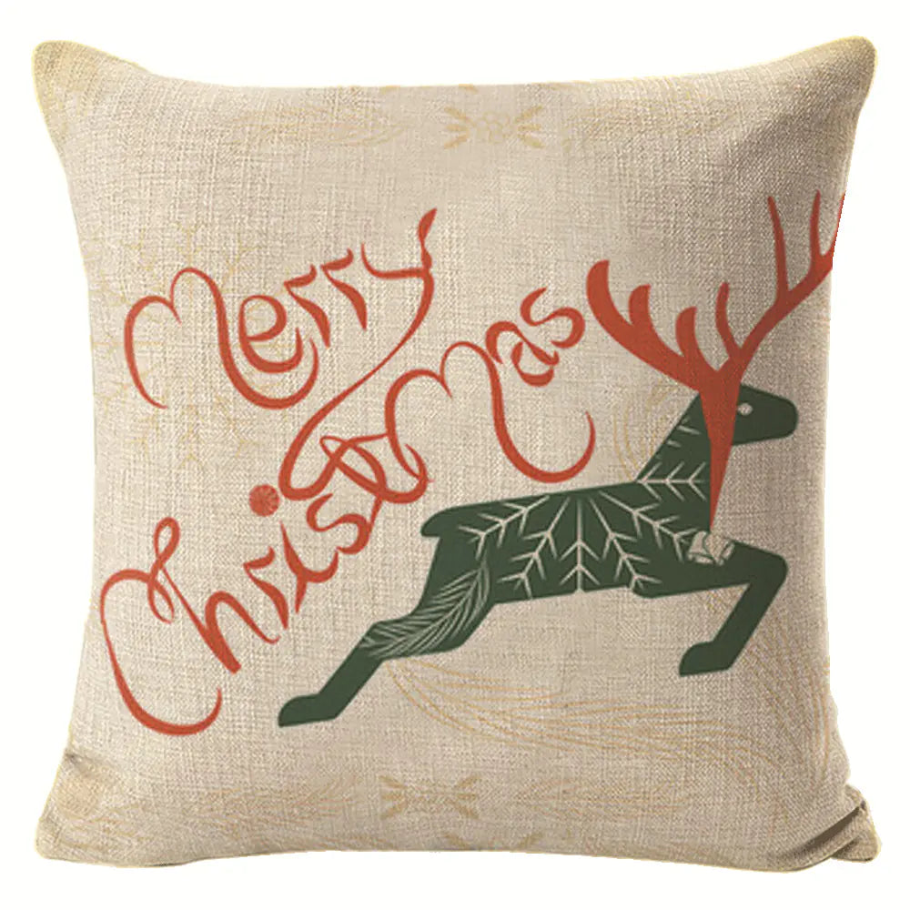 Christmas Elk Linen Pillow Cover | Festive Home Decor
