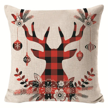 Christmas Elk Linen Pillow Cover | Festive Home Decor