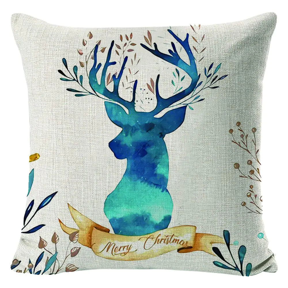 Christmas Elk Linen Pillow Cover | Festive Home Decor