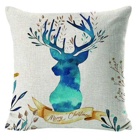 Christmas Elk Linen Pillow Cover | Festive Home Decor