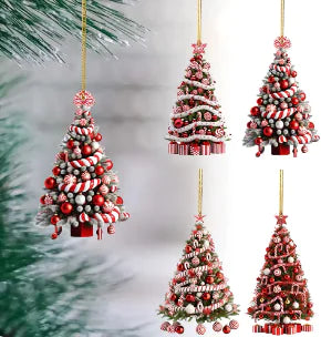 Colorful Christmas tree pendant ornament with candy canes and gifts for holiday decor.