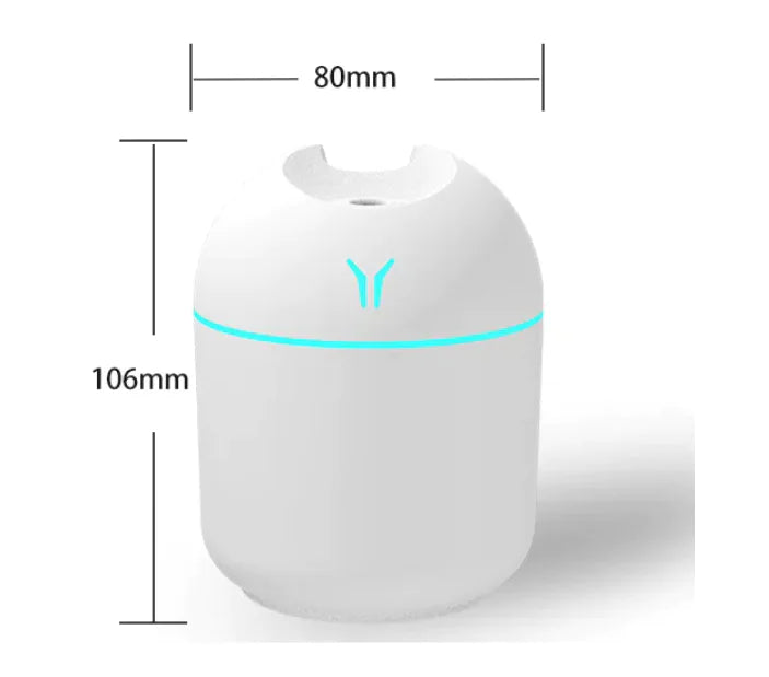 Mini desktop diffuser showing 106mm height and 80mm width, perfect for aromatherapy in compact spaces.