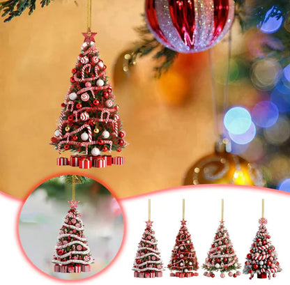 Christmas tree pendant ornament showcasing festive red and green colors with intricate details, perfect for holiday décor.