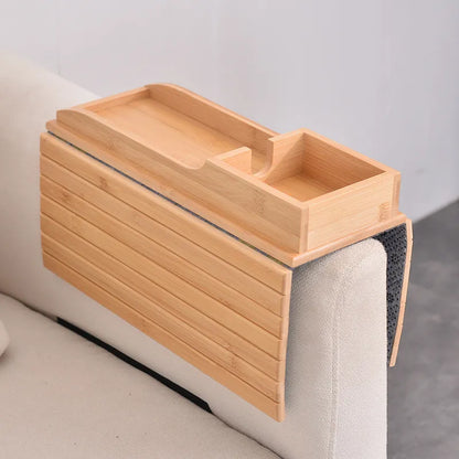 Bamboo Sofa Arm Rest Tray – Foldable Couch Cup & Snack Holder