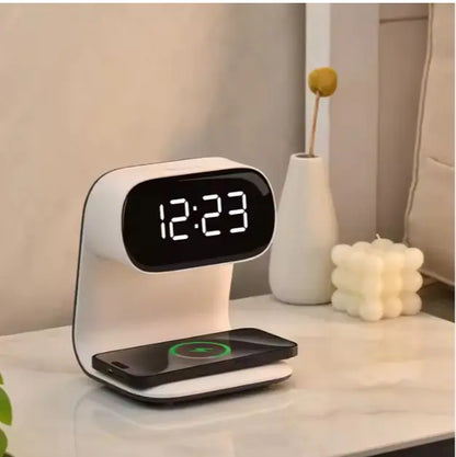 3-in-1 Wireless Charging Lamp with Alarm Clock – Smart Night Light