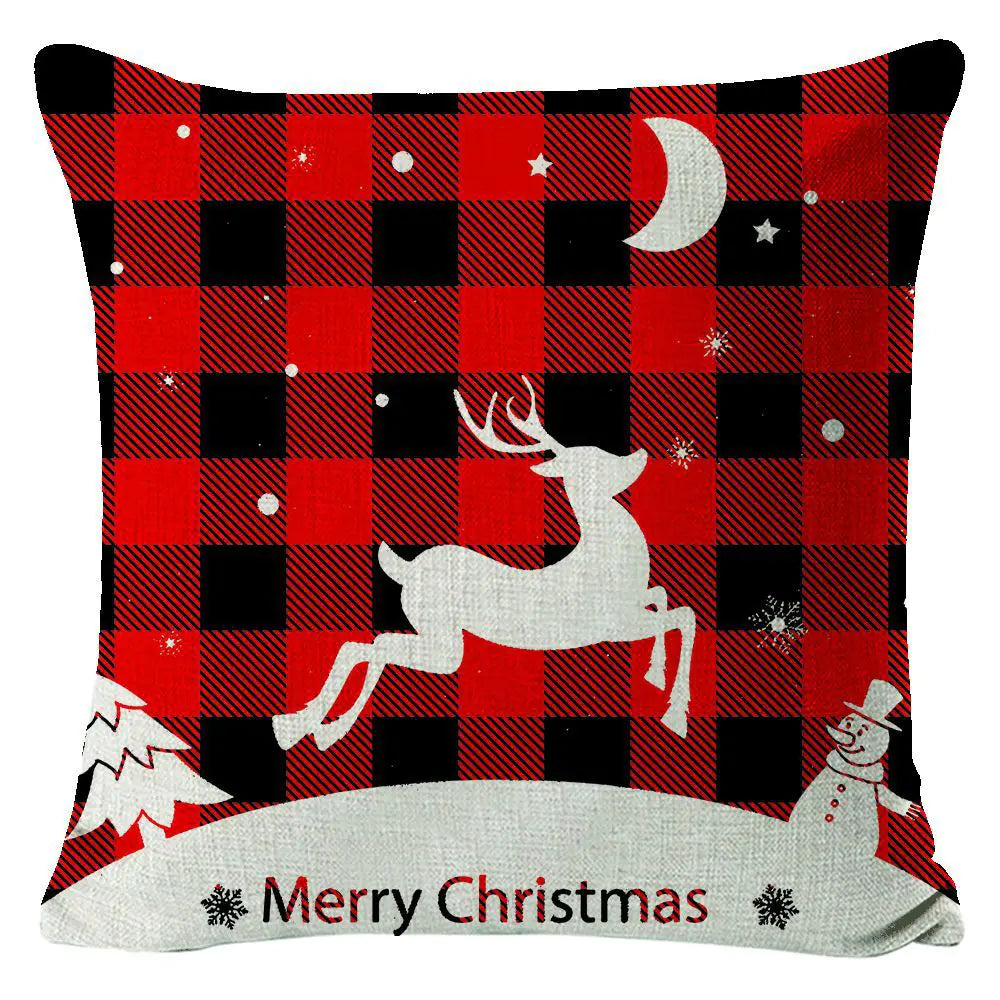 Christmas Elk Linen Pillow Cover | Festive Home Decor