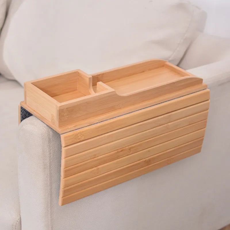 Bamboo Sofa Arm Rest Tray – Foldable Couch Cup & Snack Holder