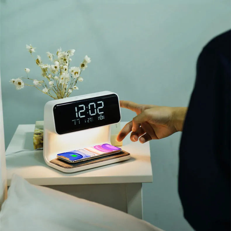 3-in-1 Wireless Charging Lamp with Alarm Clock – Smart Night Light