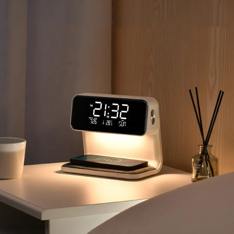 3-in-1 Wireless Charging Lamp with Alarm Clock – Smart Night Light