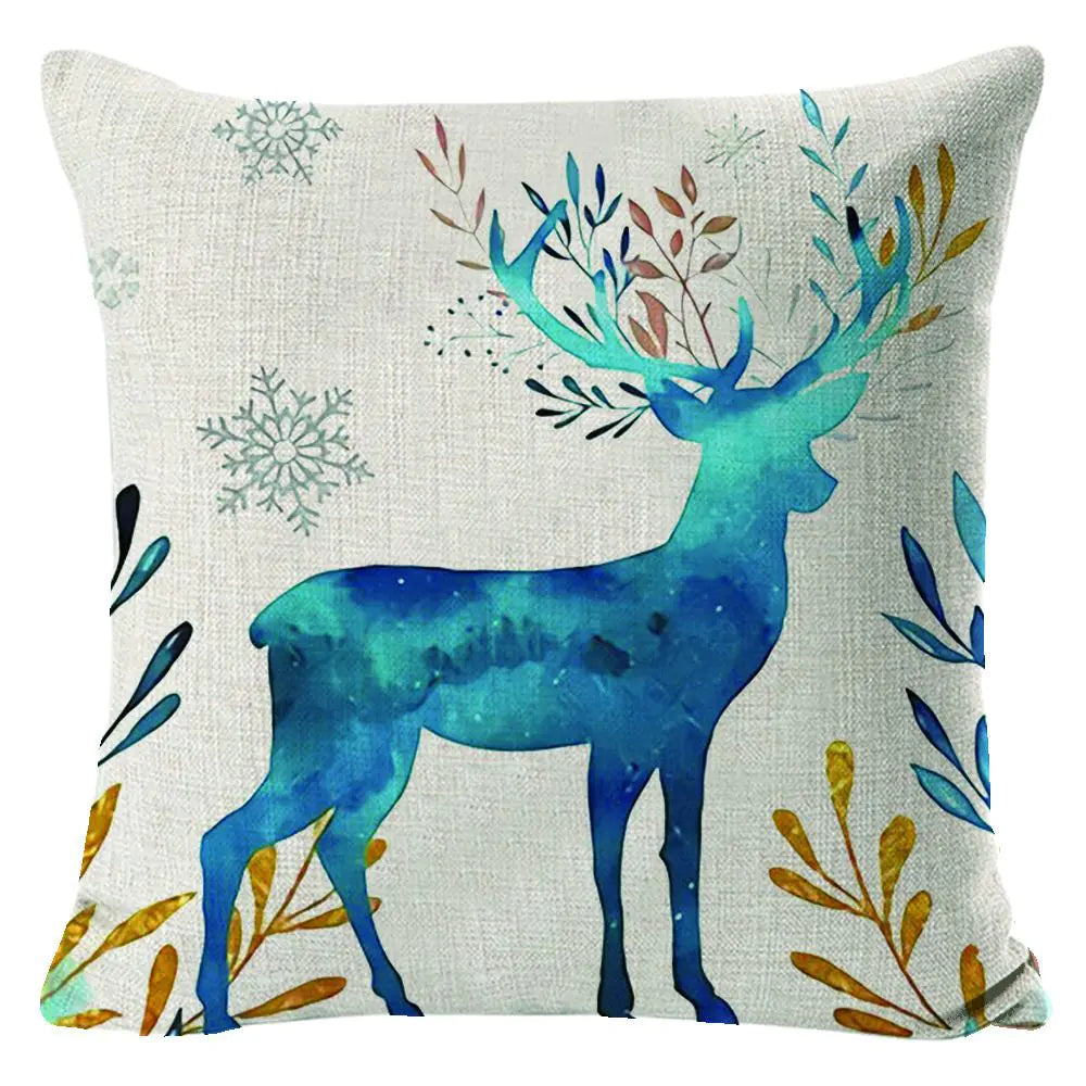 Christmas Elk Linen Pillow Cover | Festive Home Decor